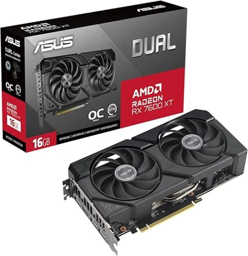TARJETA DE VIDEO ASUS (DUAL-RX7600XT-O16G) GDDR6,PCI-E 4.0,HDMI ,3*DP, DUAL FAN de los componentes pc gamer Foto de TARJETA DE VIDEO ASUS (DUAL-RX7600XT-O16G) GDDR6,PCI-E 4.0,HDMI ,3*DP, DUAL FAN de los componentes pc gamer